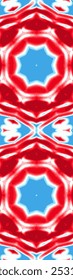 Seamless abstract kaleidoscope pattern with symmetrical elements. Patriotic America color palette. Red blue and white hues. For web divider, bookmark, stationery design, wallpaper, home decor.