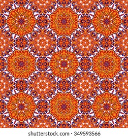 Seamless Abstract Kaleidoscope Pattern (Vector). Hand Drawn orange Texture