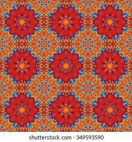 Seamless Abstract Kaleidoscope Pattern (Vector). Hand Drawn orange Texture