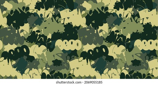 Seamless Abstract Khaki Texture Camouflage With Graffiti Streetart Pattern Background Vector Illustration