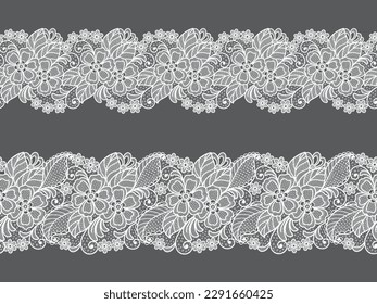 Seamless abstract lace floral background. White lace flowers. Vector lace ribbon.