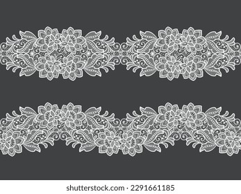 Seamless abstract lace floral background. White lace flowers. Vector lace ribbon.