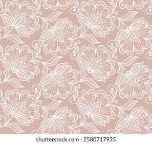 Seamless abstract lace floral background. Hand made vector white flowers pattern.