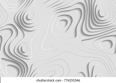 Seamless abstract layered white background. Geographic and topographic curves. Paper art.  Vector illustration EPS 10.