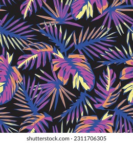 SEAMLESS ABSTRACT LEAF FROND TROPICAL FERN PALM FLORAL HAWAIIAN FABRIC TEXTIL WIEDERHOLEN PATTERSCHWEIZ