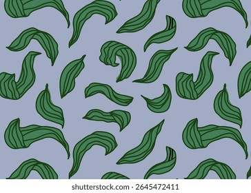 Seamless abstract leaf pattern on blue background