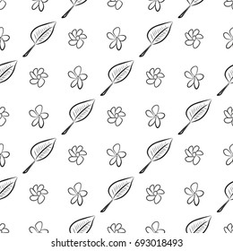 Seamless abstract leaves & flower illustrations background. Cartoon style vector graphic.