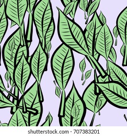 Seamless abstract leaves illustrations background. Cartoon style vector graphic.