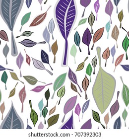 Seamless abstract leaves illustrations background. Cartoon style vector graphic.