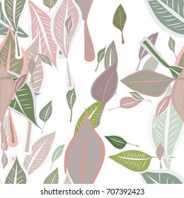 Seamless abstract leaves illustrations background. Cartoon style vector graphic.