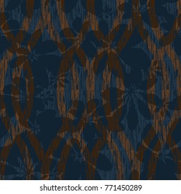 Seamless abstract leaves and lines pattern