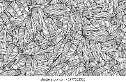 Seamless abstract leaves pattern on black and white vector illustration