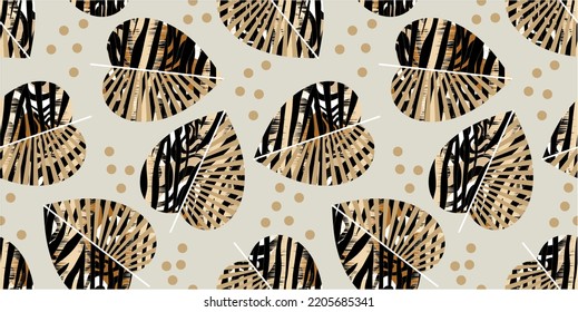 Seamless abstract leaves pattern. Vector Illustration.