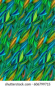 Seamless abstract leaves vector pattern. Exotic tropical ornament