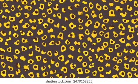 A seamless abstract leopard print pattern featuring yellow and brown spots on a dark background, creating a bold and stylish design.