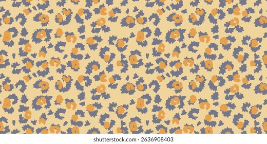 Seamless abstract leopard print pattern in yellow and gray tones on a beige background. Trendy animal inspired design for fashion, textiles, and modern branding