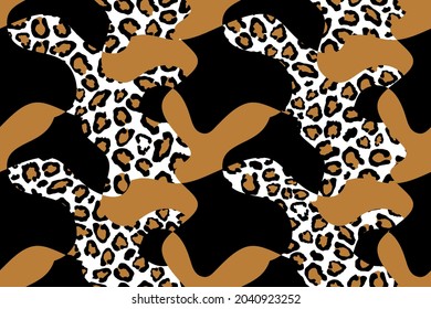Seamless abstract leopard skin pattern on black. Vector Illustration.