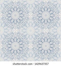 Seamless abstract light blue mandala pattern, floral background. Seamless pattern can be used for wallpaper, pattern fills, web page background,surface textures. 