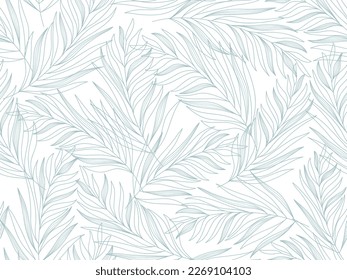Seamless abstract  light  blue and white floral  background.Vector grey and white pattern with leaves.