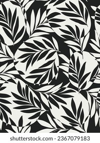 Seamless abstract  light  grey and black floral  background.Vector grey and black pattern with leaves.