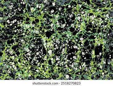 Seamless abstract lime green and black marbling pattern with Turkish ebru technique