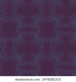 Seamless abstract line art pattern in blue on a dark purple background. Modern and trendy visual design.