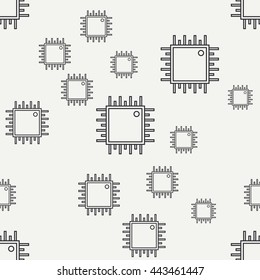 Seamless abstract line pattern with computer component - microchip. Vector illustration. Elements for design. Computer. Graphic texture for design , wallpaper. PC. Data. Electronics. Microchip.