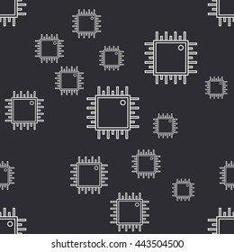 Seamless abstract line pattern with computer component - microchip. Vector illustration. Elements for design. Computer. Graphic texture for design , wallpaper. PC. Data. Electronics. Microchip.