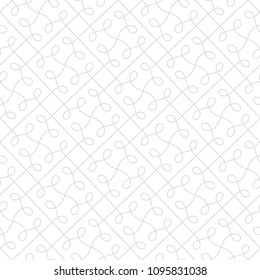 Seamless abstract linear pattern with thin curl lines loops and scrolls. Elegant line monochrome texture for textile, wrapper and other printing. Path for decorative saw. White texture. 