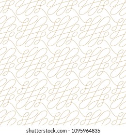Seamless abstract linear pattern with thin curl lines loops and scrolls. Elegant line monochrome texture for textile, wrapper and other printing. Path for decorative saw.