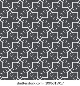 Seamless abstract linear pattern with thin curl lines loops and scrolls. Elegant line monochrome texture for textile, wrapper and other printing. Path for decorative saw.