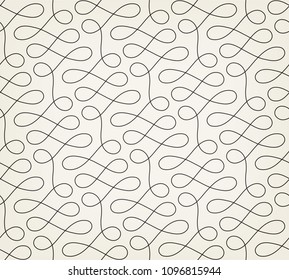 Seamless abstract linear pattern with thin curl lines loops and scrolls. Elegant line monochrome texture for textile, wrapper and other printing. Path for decorative saw.