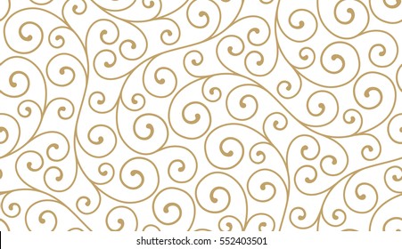 Seamless Abstract Linear Pattern With Thin Curl Lines And Scrolls. Elegant Line Texture For Textile, Wrapper And Other Printing 