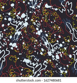 Seamless abstract lines memphis pattern with chaotic lines.