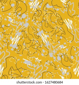 Seamless abstract lines Memphis pattern with chaotic lines.