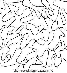 Seamless abstract lines pattern - simple chaotic black threads on white background