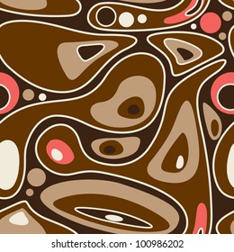 Seamless abstract liquid pattern, coffee color variation. Pattern color swatch included