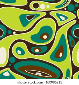 Seamless abstract liquid pattern, green and brown color variation. Pattern color swatch included