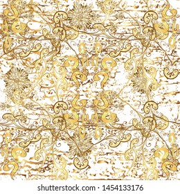 Seamless. Abstract luxury background, ornament elegant invitation wedding card, invite, backdrop cover banner illustration. Patterns on beige, brown and white colors. Vector illustration.