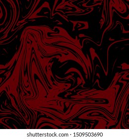 Seamless abstract marble pattern, wood texture, watercolor marble pattern. Ebru style with Red and black colors. Hand drawn vector background. Trendy textile, fabric, wrapping. Blurred background.