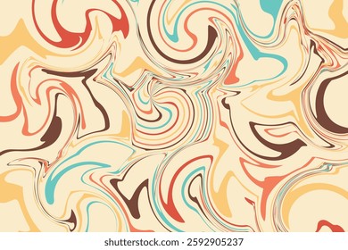 Seamless abstract marble swirl pattern in warm retro colors. Perfect for backgrounds, textiles, packaging, digital art and modern designs. Elegant and fluid, ideal for stylish creative projects.