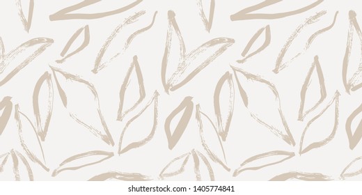 Seamless Abstract Marks Pattern With Handmade Brushstroke Elements In Nude Color Palette.