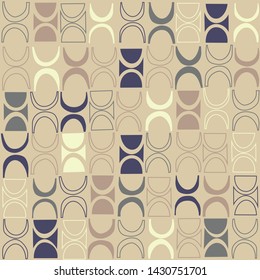 Seamless abstract mid century modern pattern for backgrounds, fabric design, wrapping paper, scrapbooks and covers. Retro design of crescents and circles. Vector illustration.