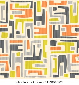 Seamless abstract mid century modern pattern. Retro design of geometric shapes. Use for backgrounds, fabric design, home decor. Vector illustration.