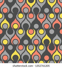 Seamless Abstract Midcentury Modern Pattern For Backgrounds, Fabric Design, Wrapping Paper, Scrapbooks And Covers. Retro Design Of Teardrop Shapes And Vintage Colors. Vector Illustration.
