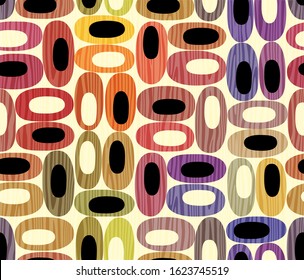 Seamless abstract mid-century modern pattern for backgrounds, fabric design, wrapping paper, scrapbooks and covers. Retro design of organic oval shapes. Vector illustration.