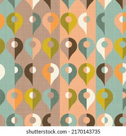 Seamless Abstract Midcentury Modern Pattern For Backgrounds, Fabric Design, Wrapping Paper, Scrapbooks And Covers. Retro Design And Vintage Colors. Vector Illustration.
