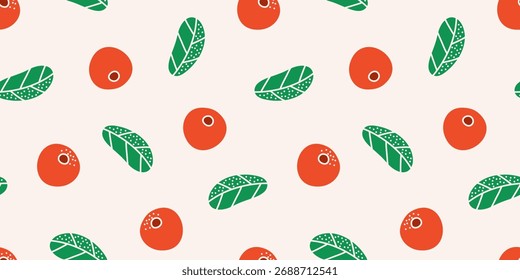 Modelo moderno abstracto inconsútil de la baya con los arándanos y las hojas verdes en un fondo ligero; textura; Ilustración vectorial dibujada a mano linda simple, dibujo, estilo plano