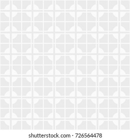 Seamless abstract modern cross pattern created from line intersections and circles. Geometric tiles. White and grey geometric texture. Vector background.