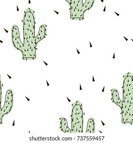 Seamless abstract modern green cactus pattern on white background